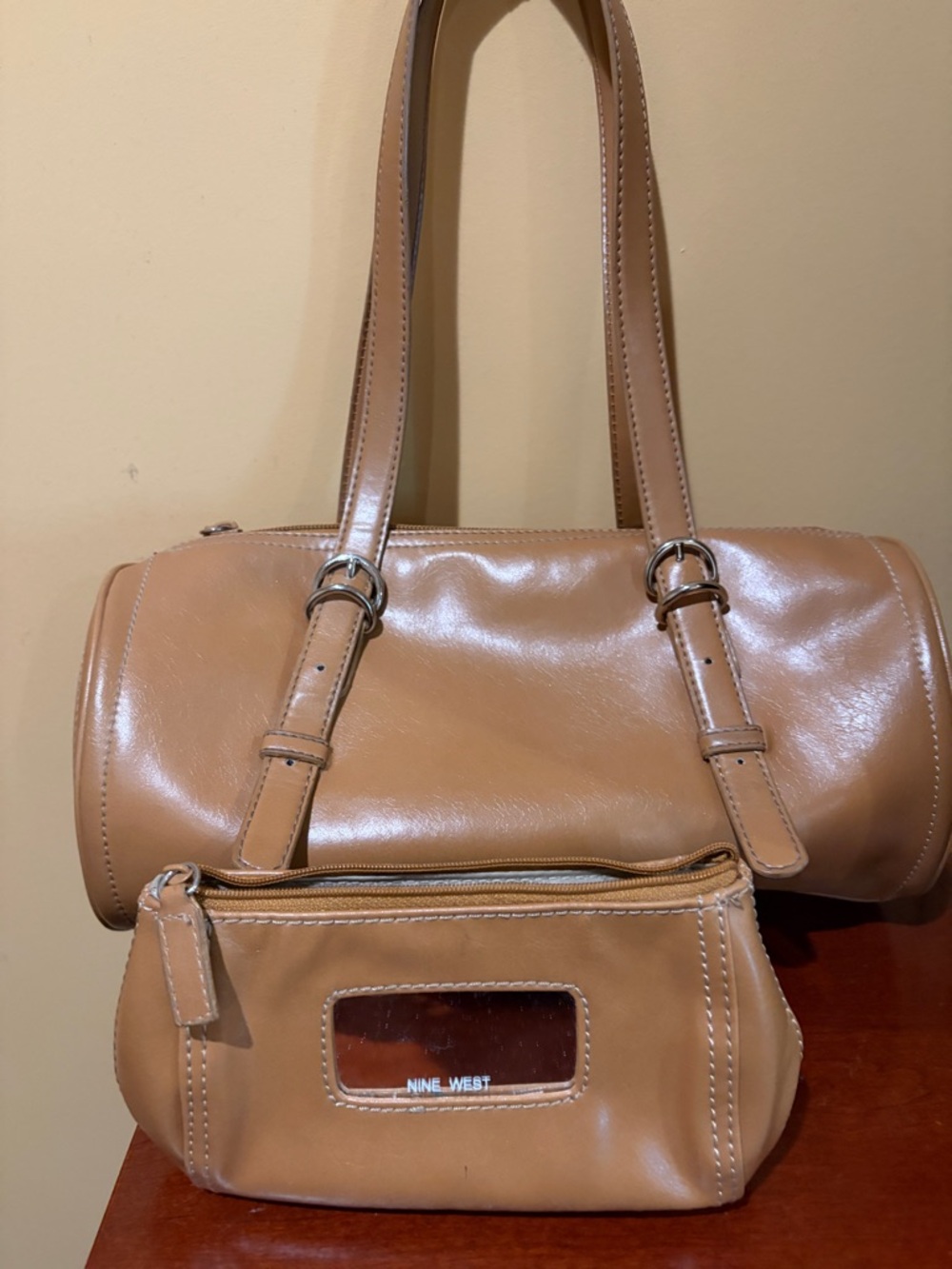 Nine West Y2K Caramel Tan Shoulder Bag with Matching Pouch
